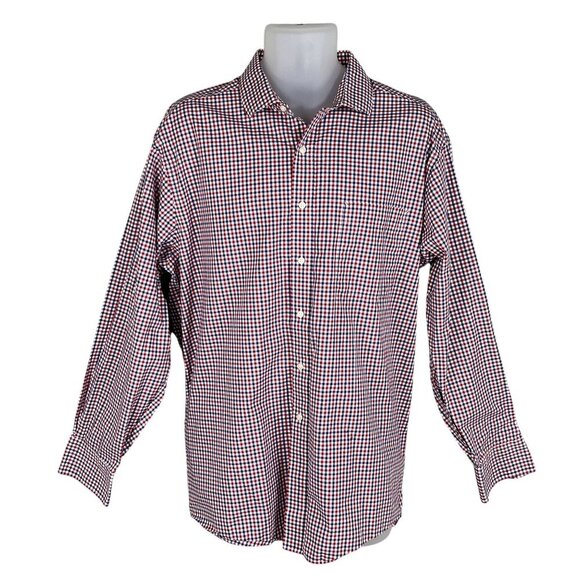 Tommy Hilfiger Mens XL Red White Blue Gingham Long Sleeve Button Shirt Timeless - Picture 1 of 16